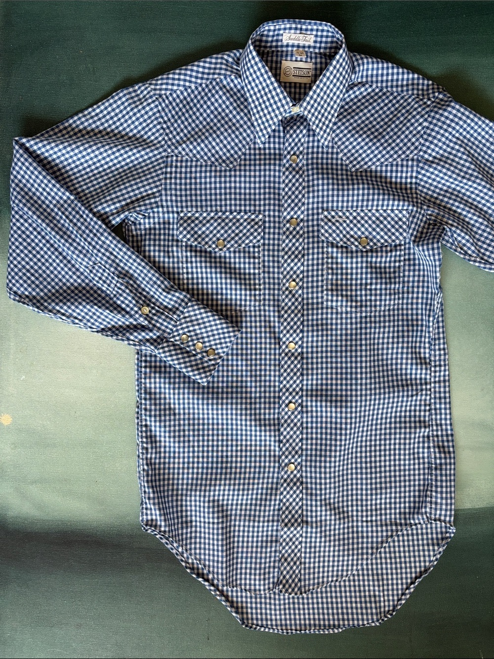 Vintage 70s Stetson Saddle Tail Western Snap Shirt Gingham